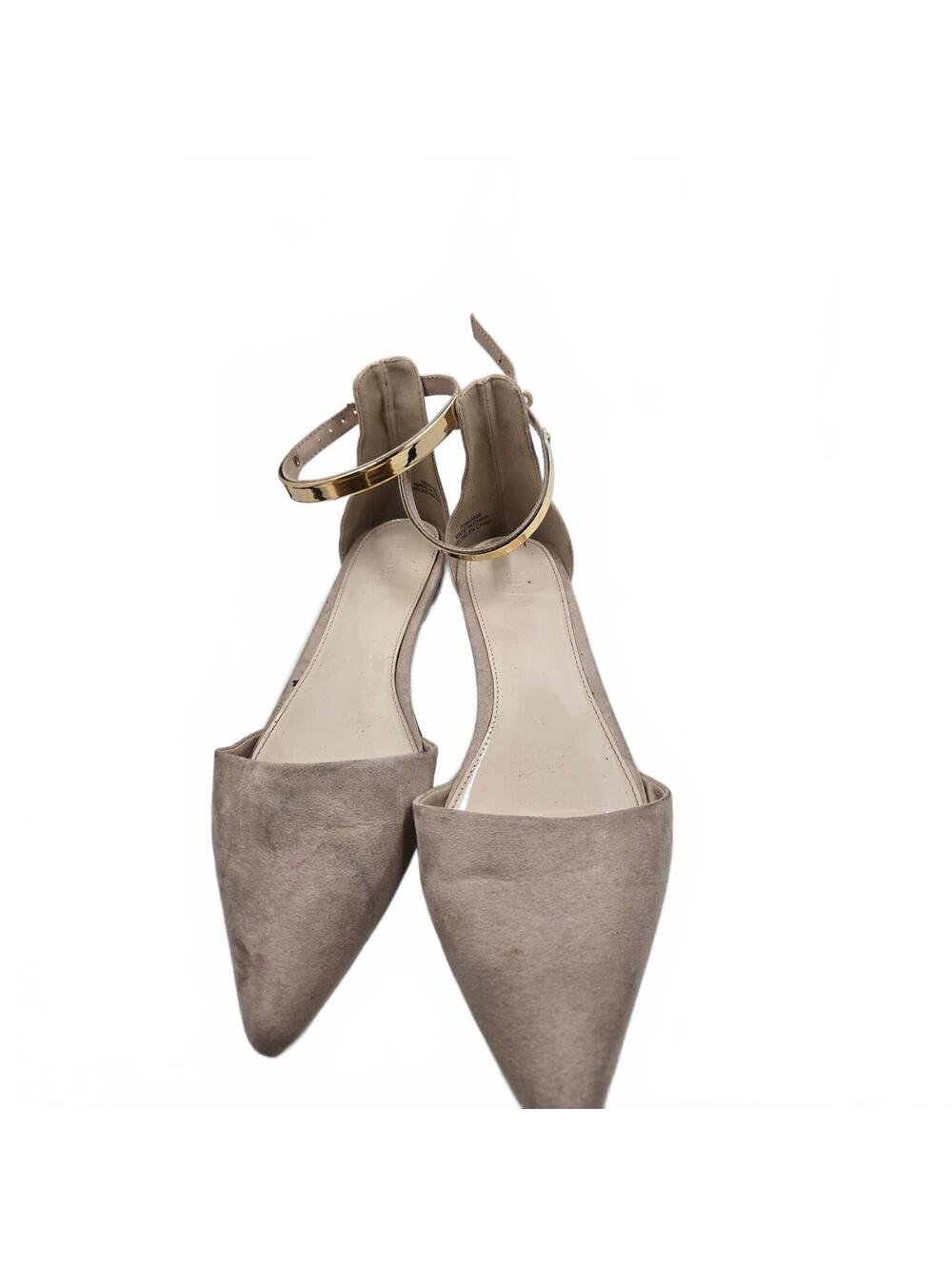 Forever 21 Faux Suede Pointed Toe D'Orsay Flats Beige Nude Gold Ankle Shoes 7.5